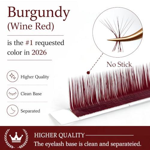 Colorful Burgundy Lash Extensions LU Curl 0.07mm Soft Volume False Eyelashes - Mix 8-15mm