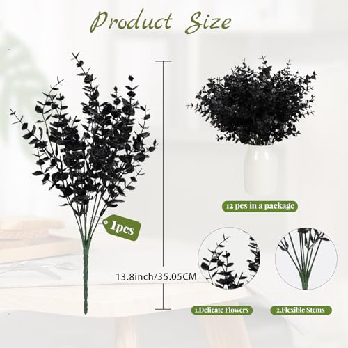 Artificial Eucalyptus Flowers Outdoor UV Resistant - Black, 12 Pcs
