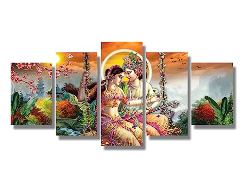 Radha Krishna Wall Art Canvas Print - 4 Panels 20x40 Inch Hindu Religious Decor - Variation of THIS listing