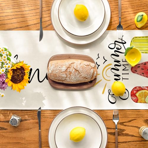 Ice Cream Watermelon Table Runner - Summer Seasonal Decor, 13 x 108 Inch Beige
