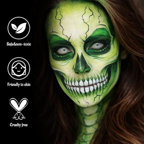 Green Monster Face & Body Paint Set with Applicator - Halloween, Cosplay, SFX, Grinch Variation