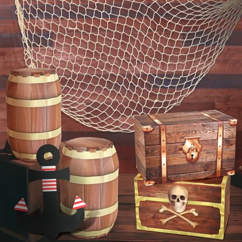 Pirate Treasure Chest Set with Backdrop and Decorations for Party and Halloween