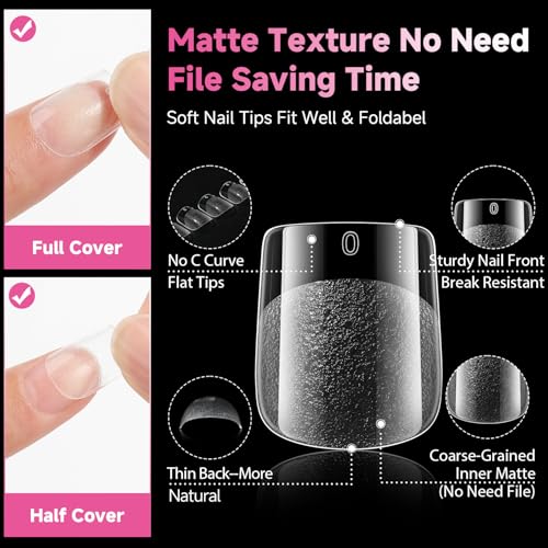 UNA GELLA Extra Short Square Gel Nail Tips A02 - Deep Matte Finish, 312pcs