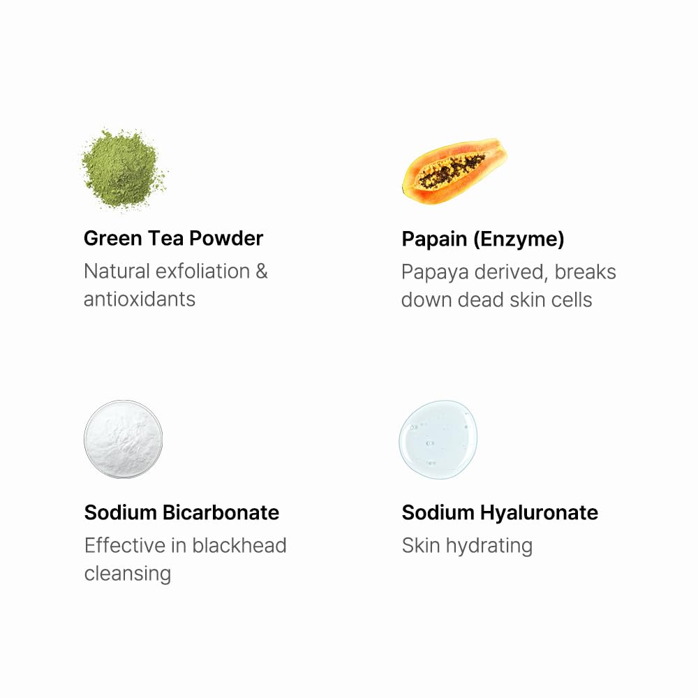 WISHTREND Green Tea & Enzyme Powder Wash - Gentle Facial Cleanser for Sensitive Skin | 110g / 3.88 Oz