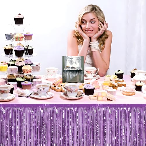 Light Purple Foil Fringe Table Skirt - 29x108 Inch Party Decor 3 Pack