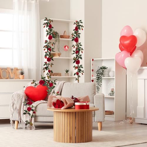 Artificial Red Rose Garland - 6FT Hanging Flower Vine for Wedding & Decor - Red, 1 Piece