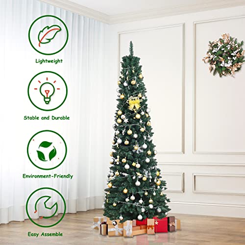 7FT Slim Christmas Tree with Metal Stand - Indoor & Outdoor PVC Decoration