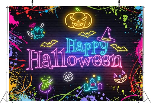 7x5ft Neon Halloween Backdrop Banner for Party Decorations - Realistic Photo Background