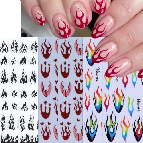 Halloween Flame Nail Stickers Set - Self-Adhesive Rainbow Gradient Flame Decals, Style 08