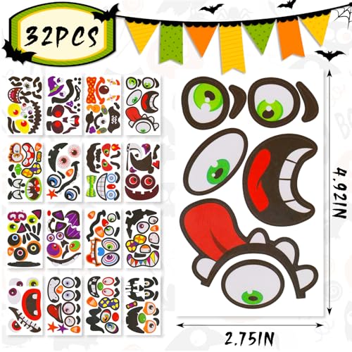 Hying Halloween Pumpkin Stickers Style 3 - Skeleton Joker Face Self-Adhesive DIY Decals for Party Decorations