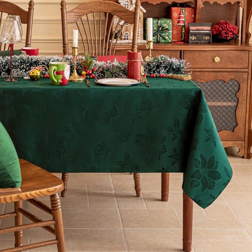 Christmas Jacquard Rectangle Tablecloth 60 x 120 Inch Green Flower Variation