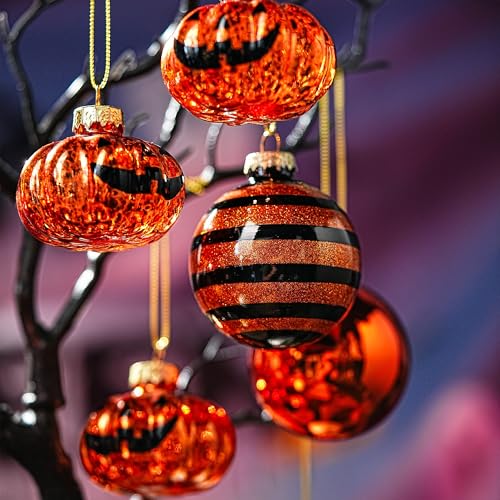 12 Pack Halloween Tree Ornaments - Small Glass Holiday Decorations Set12-1