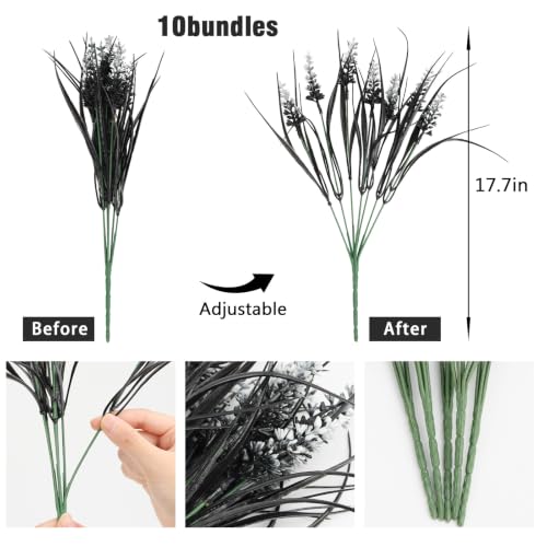 Black Artificial Flowers Outdoor Fake Grass Decor - 10 Bundles Halloween & Gothic Style