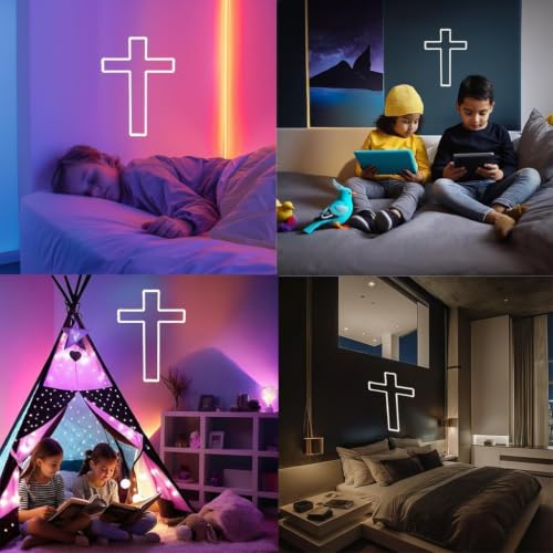 Neon Cross Sign for Bedroom Wall Decor - Jesus Christ Neon Light