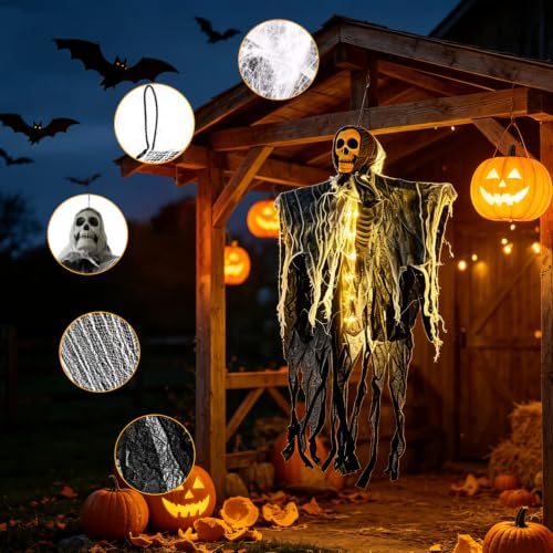 Halloween Hanging Ghost Light 31 Inch Outdoor String Lights with Remote Control