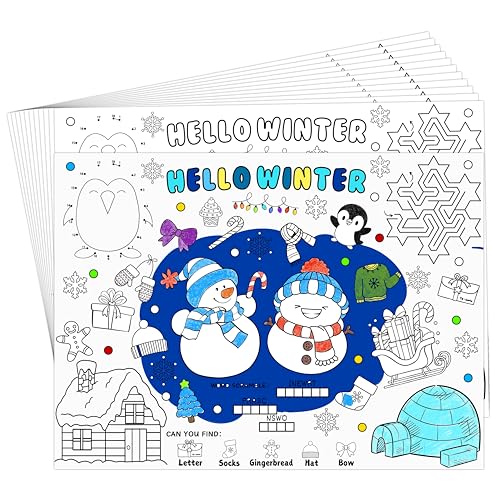 Winter Coloring Placemats for Kids - 45pcs Holiday Printable Table Mats
