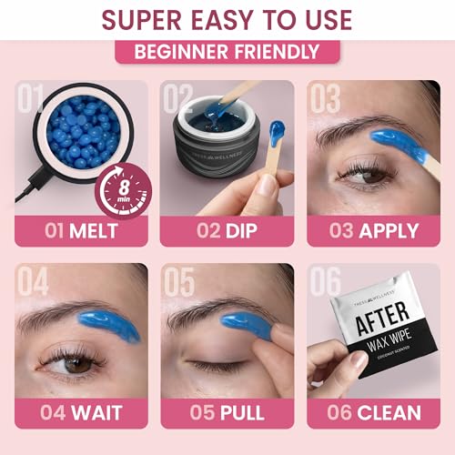 Stripless Facial & Eyebrow Wax Kit with Mini Warmer - Travel & Quick Use