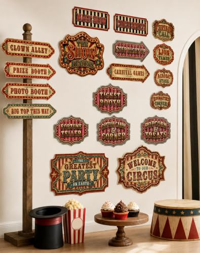 Halloween Creepy Circus Wall Decor Set - 20pcs Haunted Carnival Signs