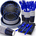 Black and Blue Disposable Party Tableware Set for 80 Guests