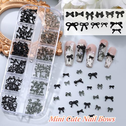 Black 3D Nail Charms Set with Tweezers & Brush - Manicure DIY Crafts
