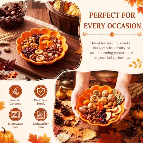 Halloween Pumpkin Candy Dish Set - Ceramic 7 Inch Pumpkin Plates with Pumpkin Figurines - Variation: Pumpkin