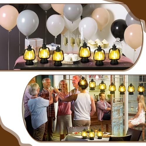Mini Lanterns Set - 12 Black 6-Inch Decorative Candle Lanterns for Home & Party