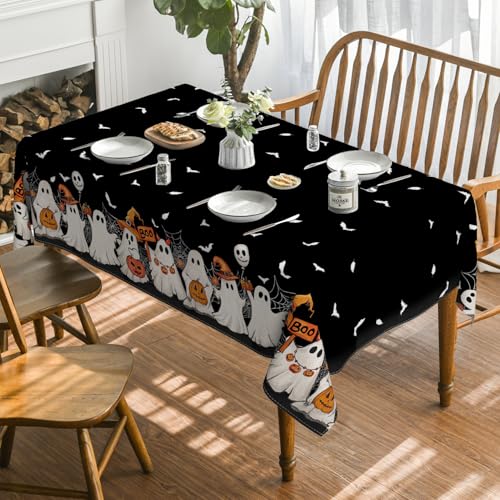 Horaldaily Halloween Tablecloth 52 x 70 Inch Rectangular Black Bat & Ghost