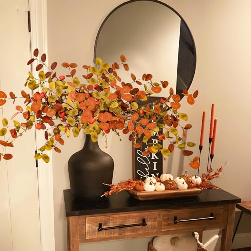 Autumn Orange 8 Pcs Fall Eucalyptus Stems with Pumpkins - Fall Home Decor