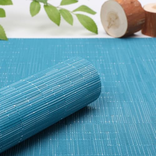 Blue Placemats Set of 8 - 17x12 Inch PVC Table Mats for Dining & Kitchen