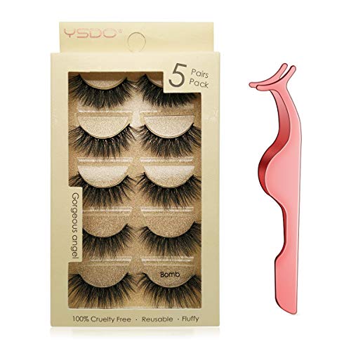 Leipple False Eyelashes 5 Pairs - Reusable 3D Mink Lashes - Handmade Thick Fluffy Natural Style - Bomb