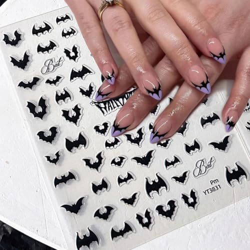 Halloween Nail Art Stickers Ghost Bat Design 3D Self-Adhesive Decals - Bat Ghost Variation