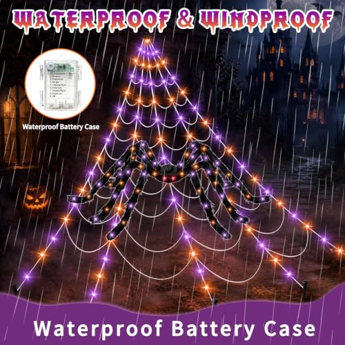 Halloween Spider Web Lights Decoration with Giant 59-Inch Spider - Orange & Purple LED