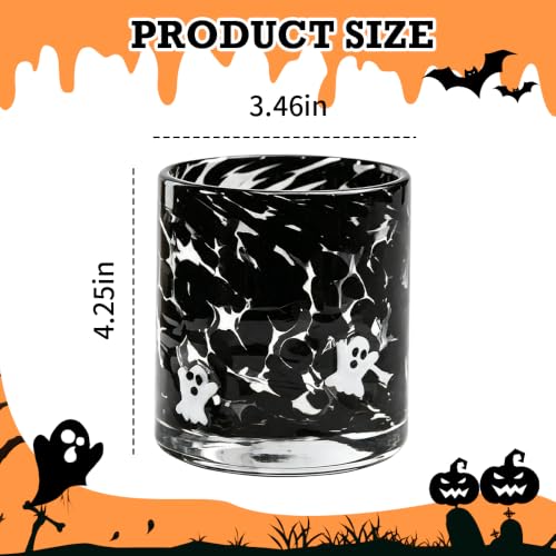 Halloween Glass Cup Set - Ghost & Bat 16 oz Old-Fashioned Drinking Cups for Parties