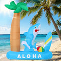 Inflatable Shark Pool Decor with Palm Tree & LED Lights - Summer Yard Decoration