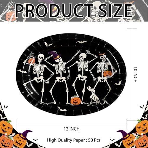 Halloween Skeleton Party Plates 12x10 Inches Disposable Gothic Dinnerware Set