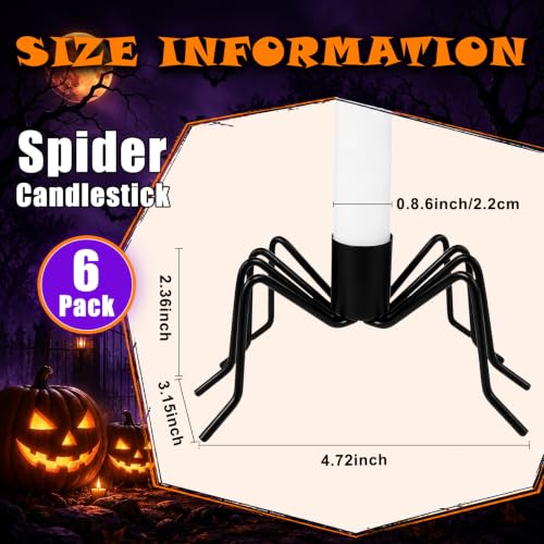 Set of 6 Halloween Spider Candle Holders - Metal Taper Candle Stands