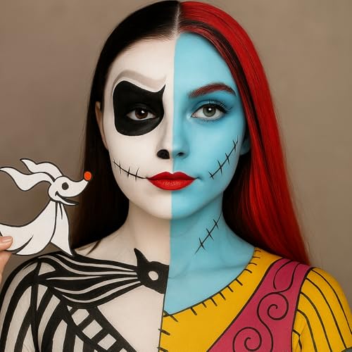 Halloween Skeleton and Ragdoll Makeup Kit for Adults & Kids with Bald Cap & Tools