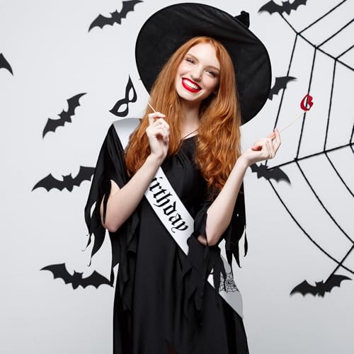 Gothic Birthday Sash with Glitter Black Letters for Halloween & Themed Parties