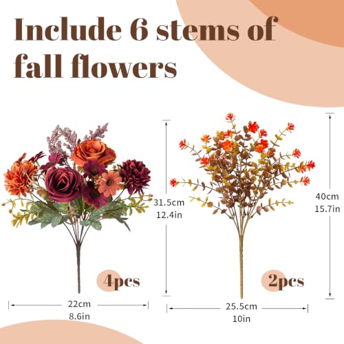 Artificial Fall Flowers for Vase - Orange & Brown Autumn Centerpiece