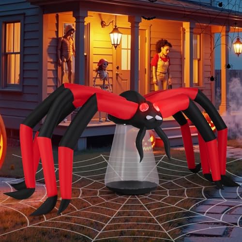 5 FT Inflatable Halloween Spider Decoration with Red Tunnel Lights - Scary Yard Decor
