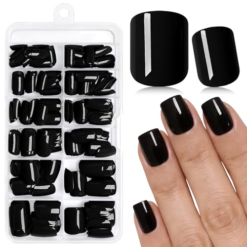 AddFavor Black Short Press On Nails - 144pcs Fake Acrylic Nails with Adhesive Tabs