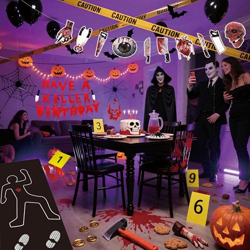Red Murder Mystery Party Decorations Kit - Crime Scene & Body Silhouette