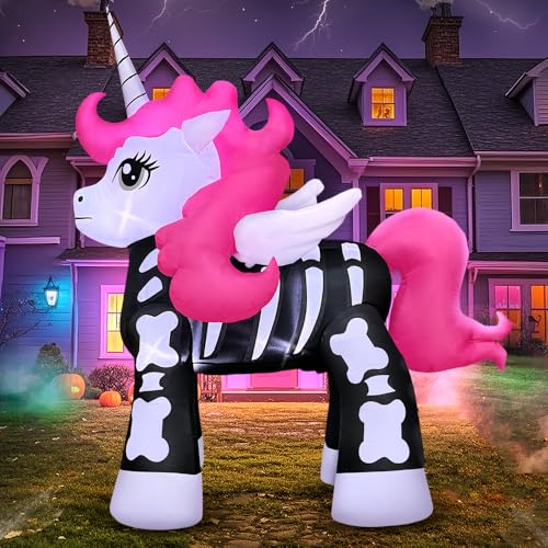 5FT Halloween Inflatable Skeleton Unicorn Outdoor Decor with LED Lights