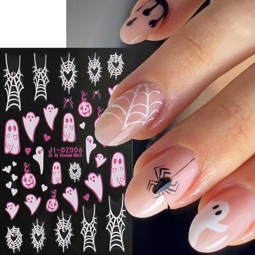 Halloween Nail Stickers-20 Sheets Rhinestones Ghost Pumpkins Web Spiders Glitter Spooky Decor