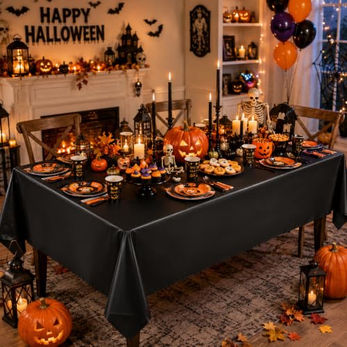 Halloween Plastic Rectangle Tablecloths Set - 54 x 108 Inches, 12 Pack - Variation of Halloween