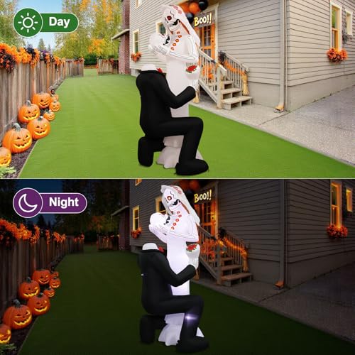 8Ft Tall Skeleton Couple Halloween Inflatable with LED Lights Outdoor Yard Decor