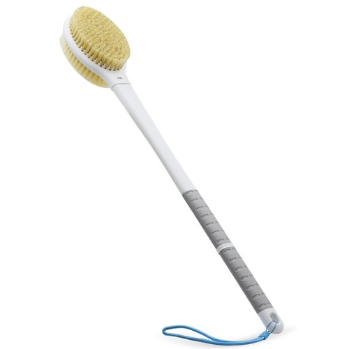 Shower Brush with Soft and Stiff Bristles,20.5" Extra Long Handle Dual-Sided Back Scrubber Bath Brush Body Exfoliator for Wet or Dry Brushing (Grey)(Super Long Handle)