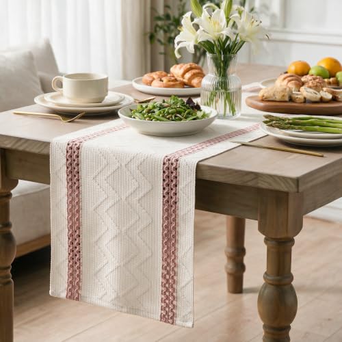 Pink Stripe Woven Rustic Table Runner 12x72 Inch for Dining & Decor - Artoid Mode