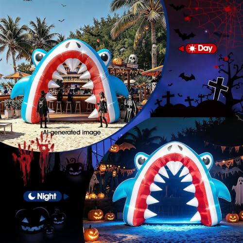 13FT Blue Shark Inflatable Arch for Halloween Yard Lawn Decor - Eye-Catching Entrance