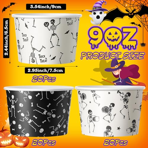 Multicolor Halloween Snack Cups 60 Pack 9 oz Ice Cream Bowls Skeleton